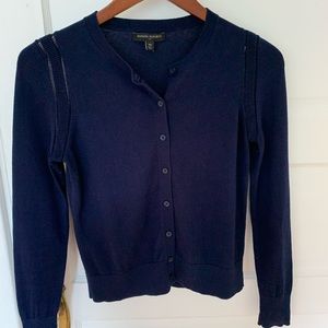 Banana Republic Navy Blue Cardigan with Cable Knit Shoulder Detail. XS